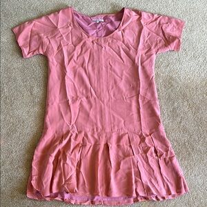 Pink Short Sleeve Silk Dress - 40s style, drop waist, large pleats at the bottom